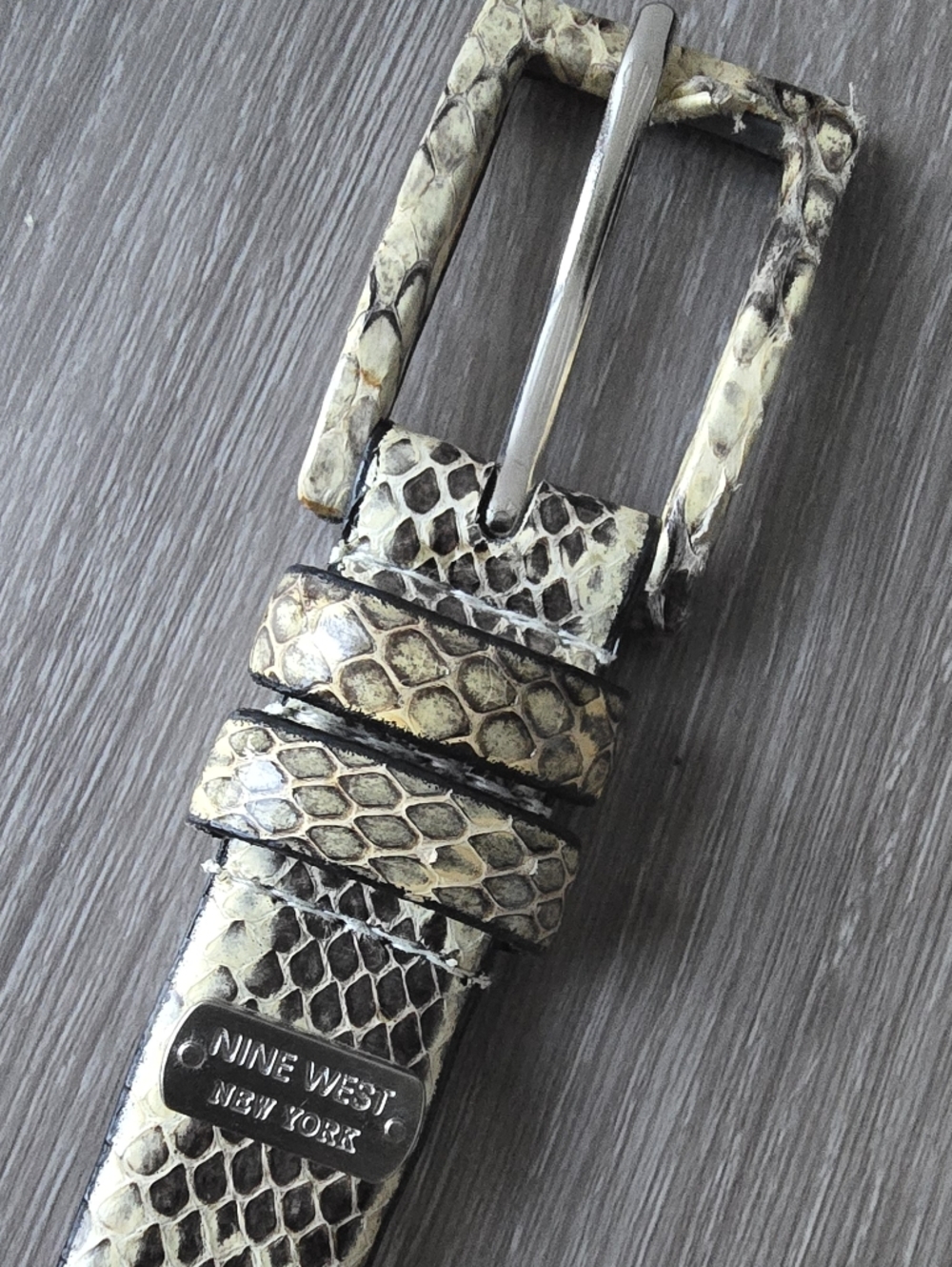 Nine West Snakeskin Belt Genuine Snake Leather Reptile Print Neutral Brown XL 1"